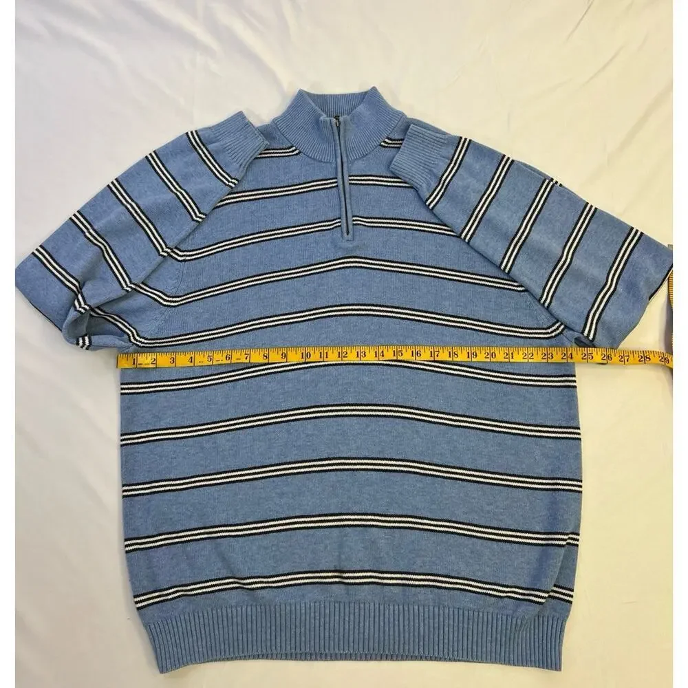 Vintage Brooks Brothers Sweater Men XL 1/4 Zip Supima Cotton Blue Striped Preppy